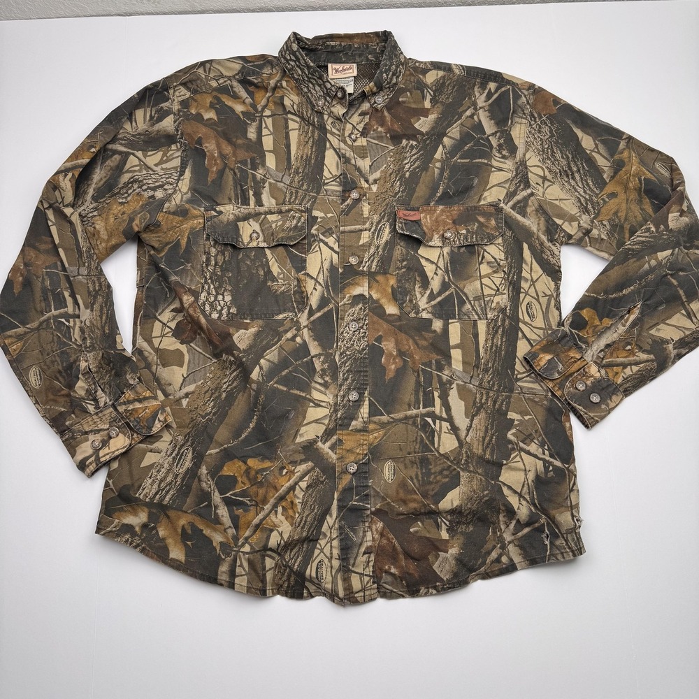 Woolrich Shirt Mens Medium Camo Hardwoods Outdoor Guide Button Down Hunting
